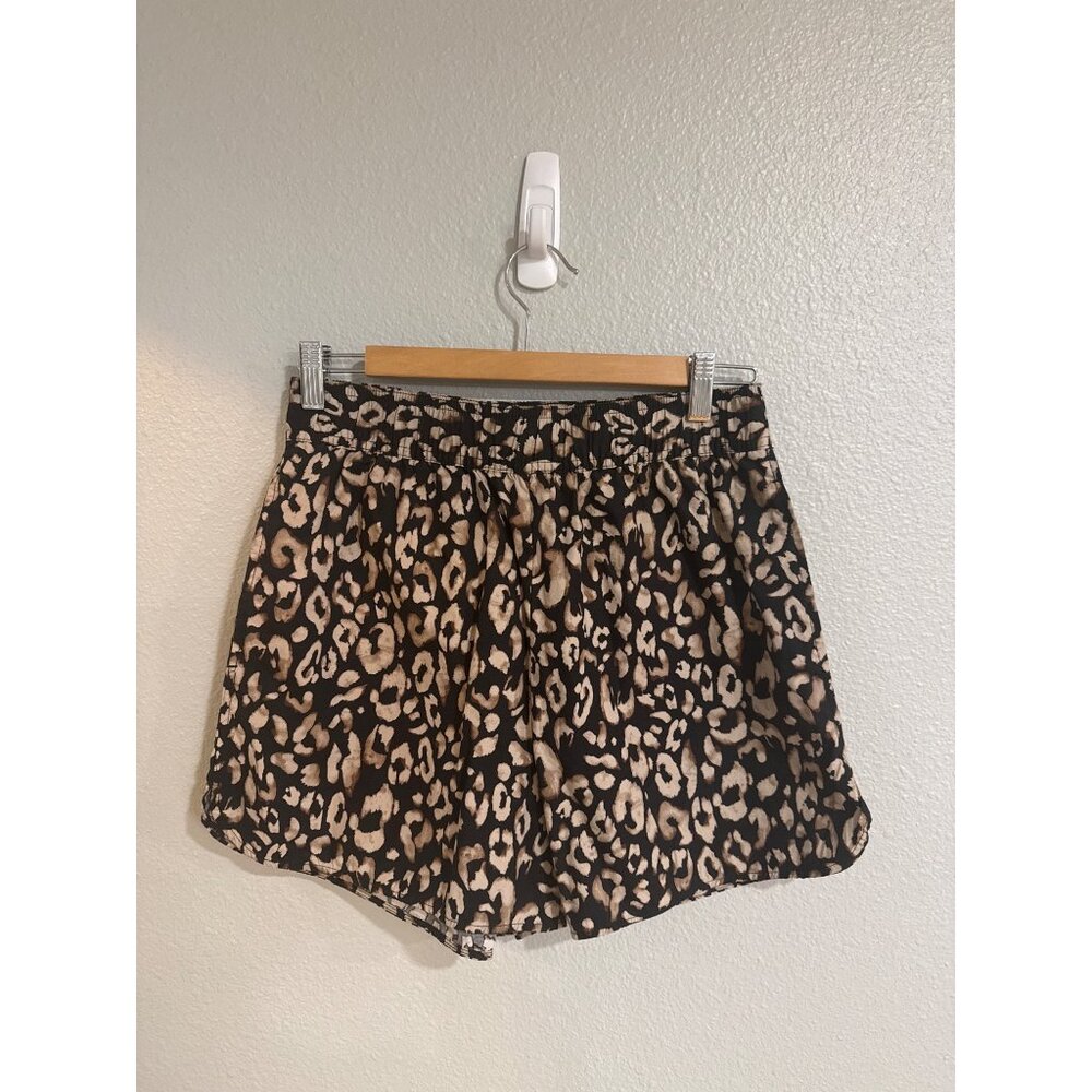 H&M Leopard Print Shorts Women Sm‎ Elastic Waist Cotton Animal Print Pockets New